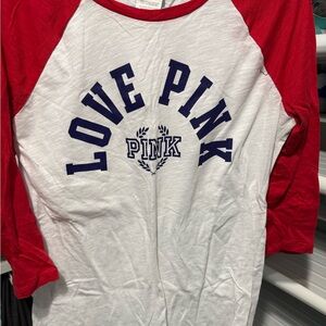 PINK Victoria's Secret Kids Long Sleeve Tee - Red & White